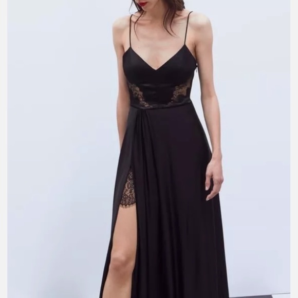 Zara Dresses & Skirts - Zara Satin Effect Black Maxi Slip Dress